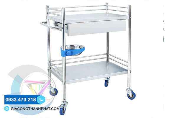 Xe đẩy inox y tế 2 tầng
