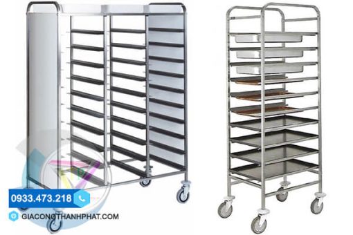 Xe Đẩy Khay Cơm Inox - Số Tầng, Số Khay Theo Yêu Cầu