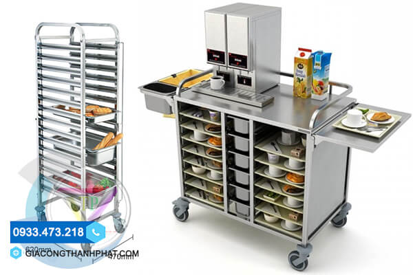 Xe đẩy khay cơm inox giá rẻ