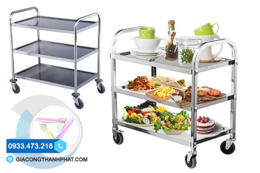 Xe đẩy thức ăn inox 3 tầng