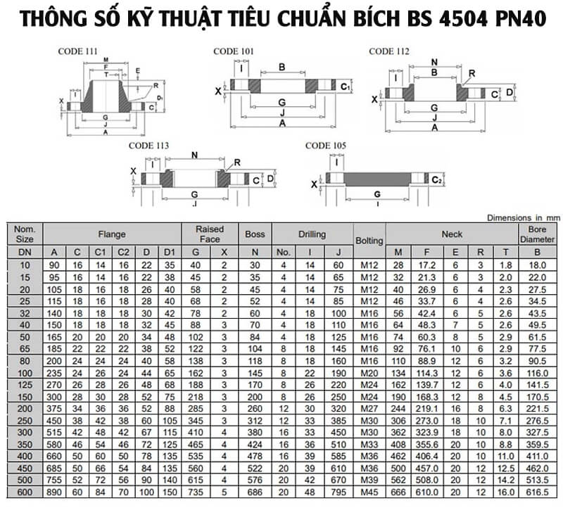 Tiêu chuẩn mặt bích BS 4504 PN40