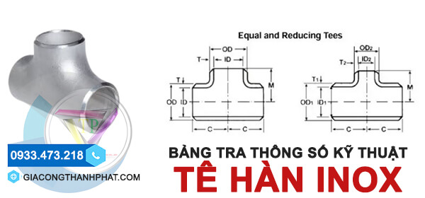 Bản vẽ và bảng tiêu chuẩn kỹ thuật tê hàn inox